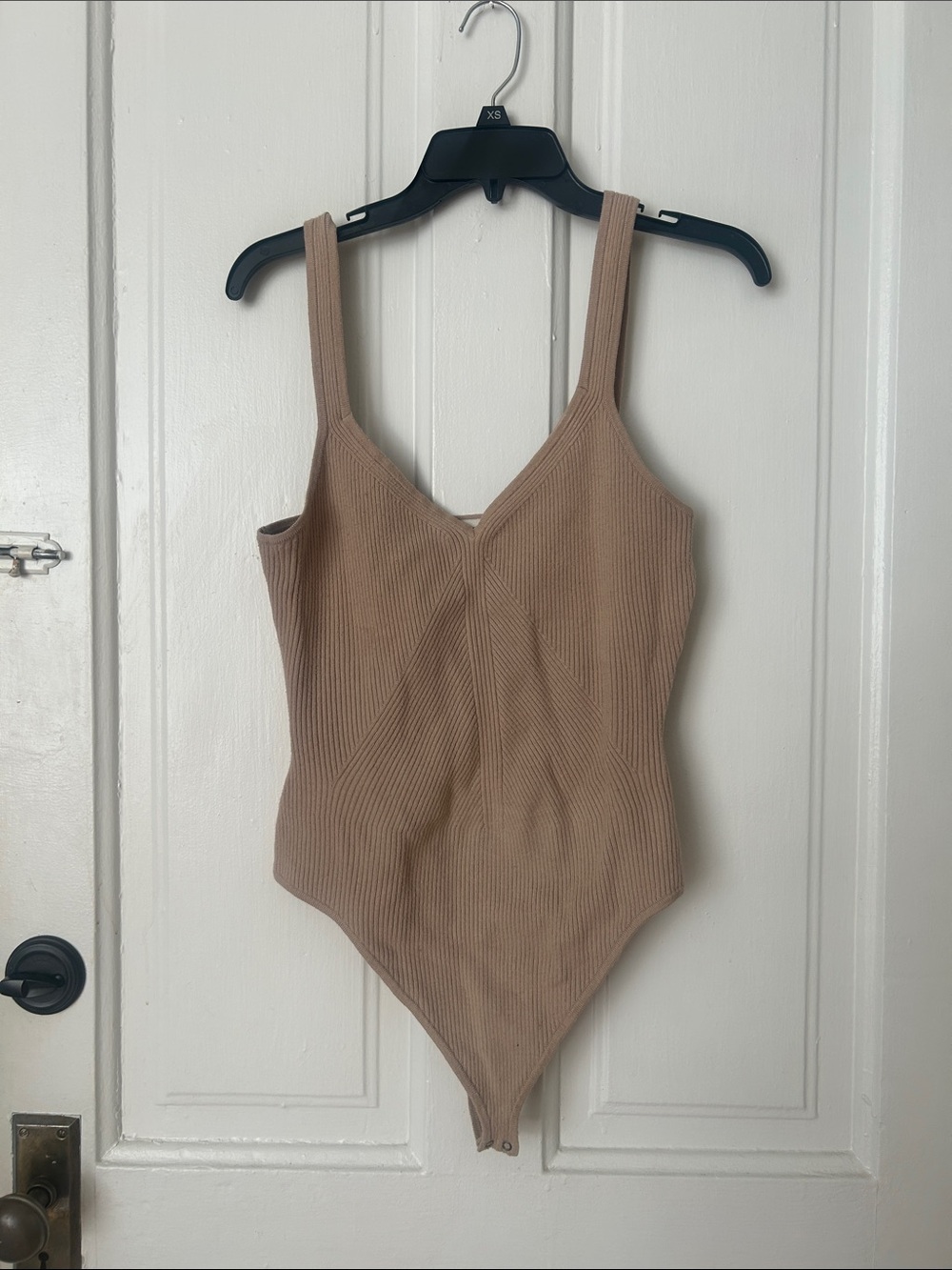 Abercrombie & Fitch Ribbed Tank One-Piece Bodysuit in Taupe